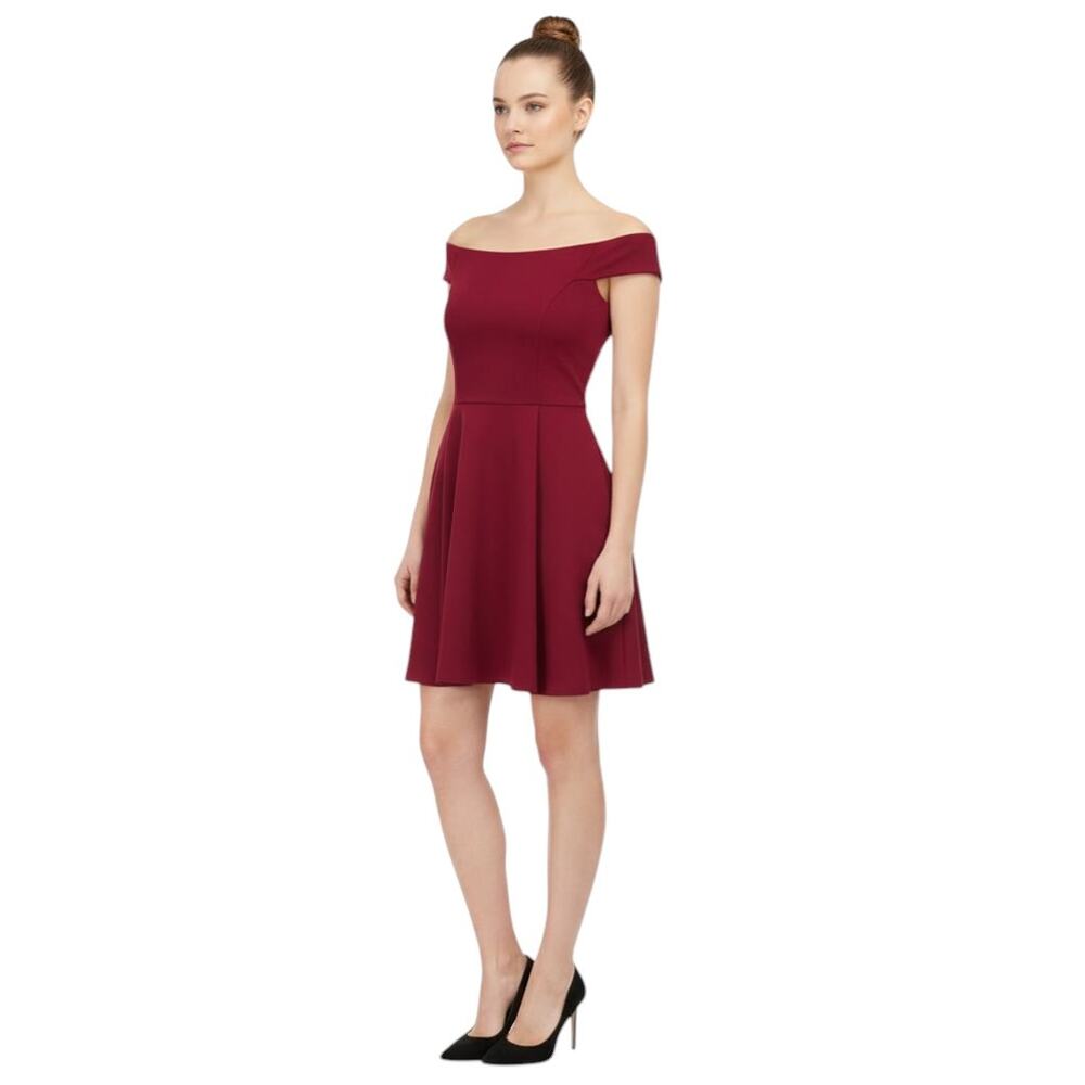 Social Couture Wine Red  Boat Neck A Line Mini Dress, L